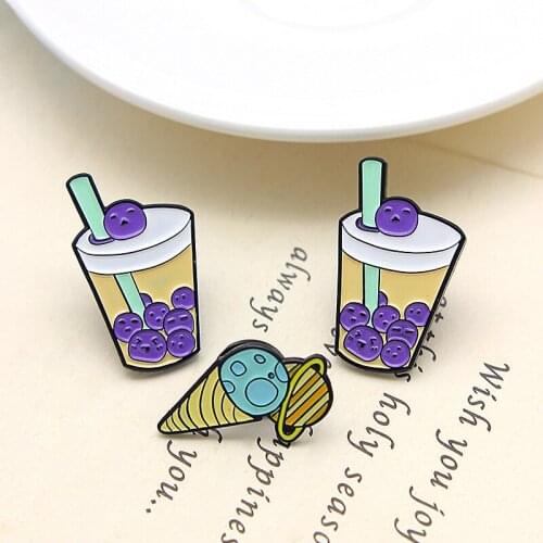 Cartoon Animal Pony Pin Creative Planet Ice Cream Straw Milk Tea Enamel Brooch Punk Badge Woman Jewelry Accessories Gift For Kid
