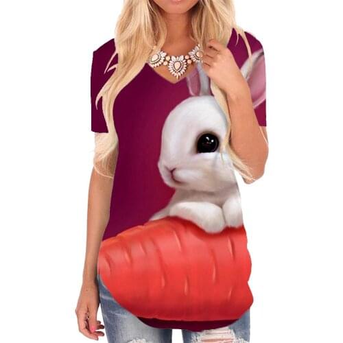 Giyu Brand Rabbit T Shirt Women Animal T-shirts 3d Carrot V-neck Tshirt Lovely Tshirts Printed Womens Clothing Summer