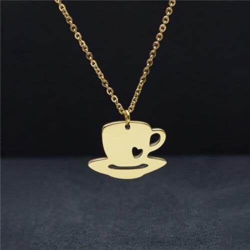 Gold Chain Choker Leisure Jewelry Little Heart Coffee Cup Pendant Necklace For Best Friend Engagement Wedding Gift Collier Femme