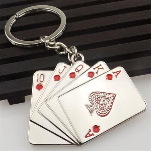 1PC Fashion Good Luck Straight Flush Playing Cards Keychain Key Rings Pendant Accessories Alloy Buckle Key Holder Gift