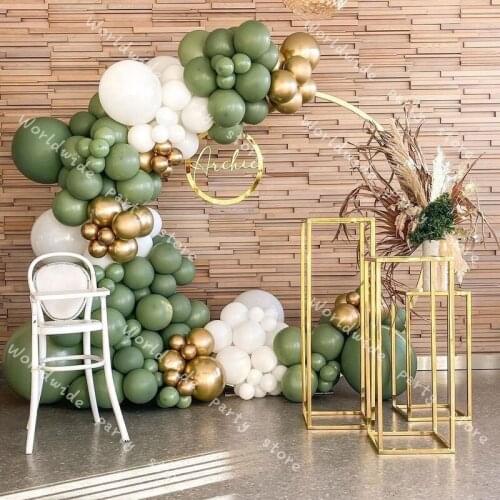 156pcs Baby Shower Balloon Garland Arch 12Ft Retro Green White Gold Latex Air Balloons Pack for Birthday Party Decor Supplies
