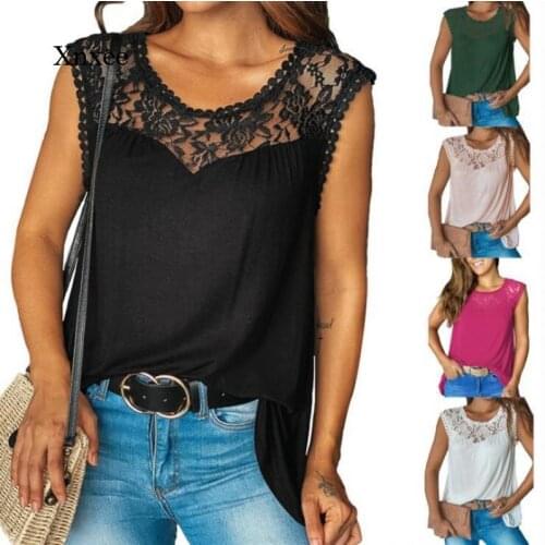 2021 Fashion o Neck Floral Lace Tank Sexy Hollow Blouse Loose Tops Summer Casual Shirt Women Sleeveless Tops Pullover Vest Tee