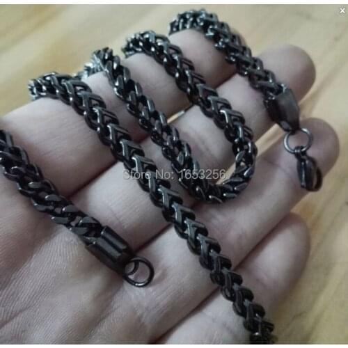 5mm 21.6'' Black Pure Stainless Steel Square Link Chain Necklace For Men / Boy Jewelry For Husband Gifts