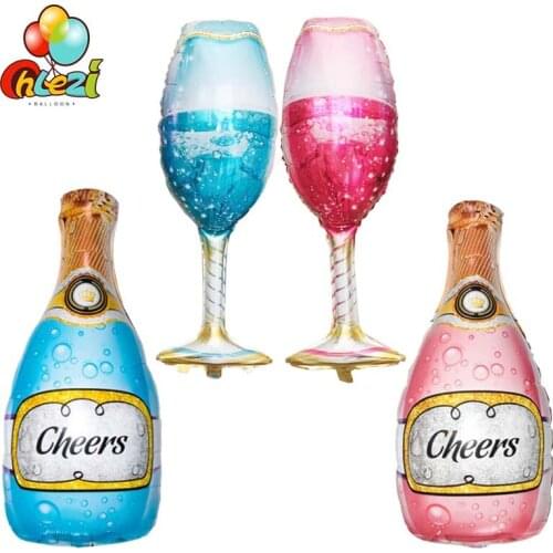 50pcs Large Wine Bottle Wineglass Foil Balloons Pink Blue Cheers Helium Baloon Wedding Birthday Party Decorations Globos Shower