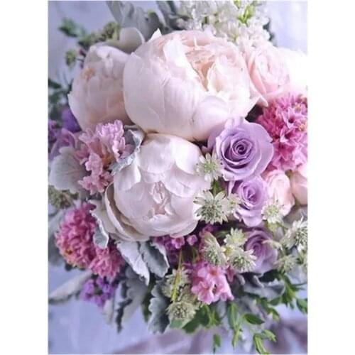 5D DIY Full Round Diamond Painting Pink Roses 3D Embroidery Peony Flowers Cross Stitch Rhinestone Mosaic Home Decor Art Y1455