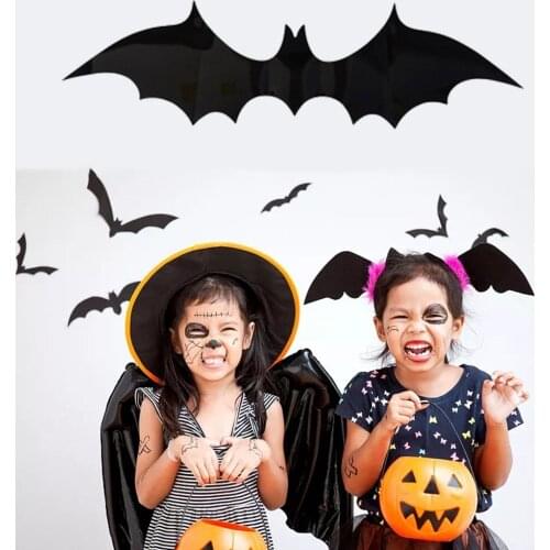 60PCS/SET Fashion Halloween 3D Bat Wall Stickers Halloween Party DIY Decorative Wall Decal Halloween Horror Bats Stickers