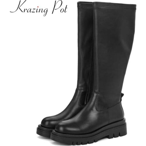 Krazing pot cow leather retro round toe 2021 winter riding boots med heels handsome plus size original design thigh high boots