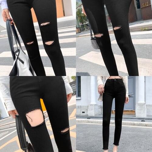 Jeans Pants Women Denim Holes Leggings Black Skinny Jean Trousers Autumn New High Waist Casual Elastic Slim Jeans Pencil Pants
