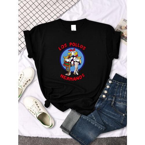 T-Shirt Female Two Handsome Cowboy Chicken Brothers Pattern Print Tees Oversize O-Neck Tshirts Casual Womens Harajukua Tops