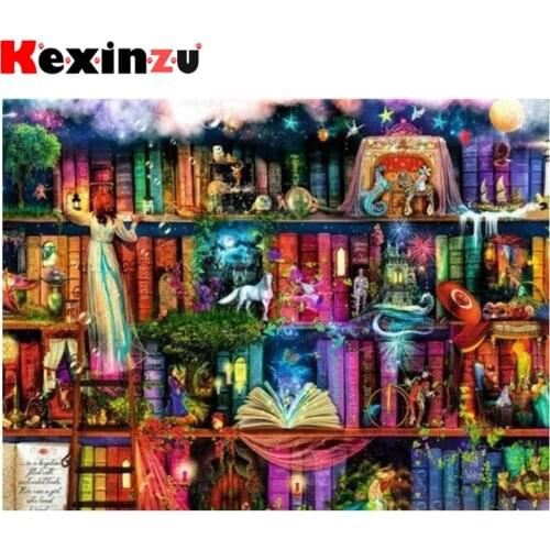 Kexinzu Full 5D DIY Square/Round Diamond Painting"bookshelf" 3D Embroidery Cross Stitch Mosaic diamondpainting Gift