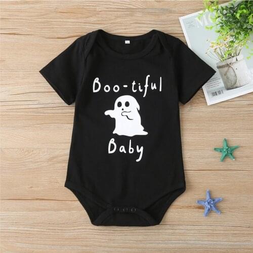 2021 Halloween Costumes Ghost Printed Romper Infant Baby Girls Boys Halloween Cartoon Short Sleeve Romper Toddler Clothes