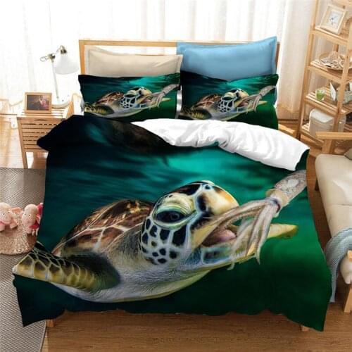 Ocean series bedding set king size turtle print duvet cover set queen size comforter cover and pillowcase bed set 3pcs bed linen