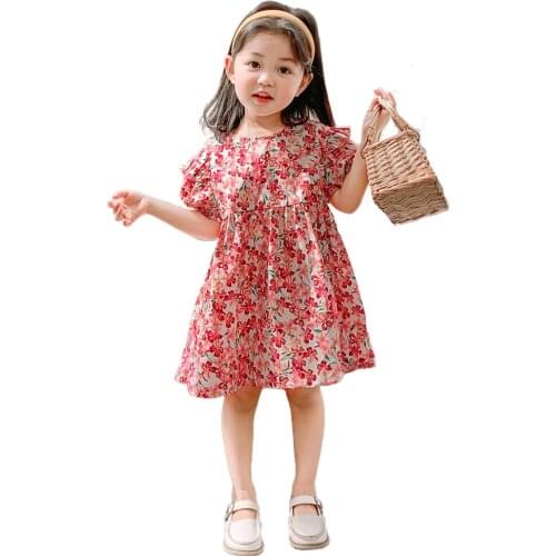 Summer Newest Cute Little Girls Dress Round Neck Floral Skirt Summer Cotton Short Sleeve Daughter Princess dress Clothes Girl