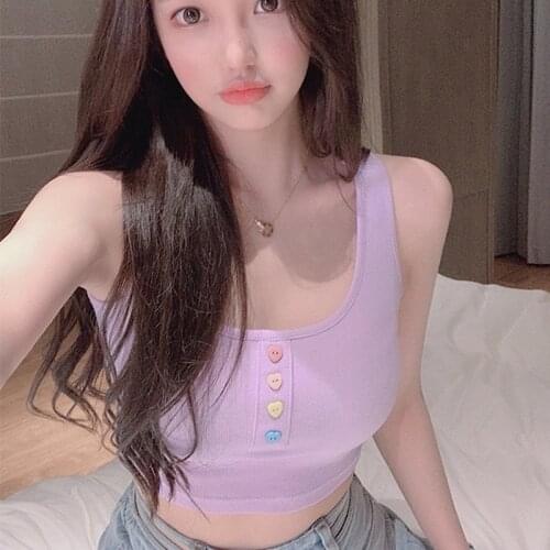 Sexy Button Tank Tops Fashion Womens Purple Vest Off Shoulder Halter Blusa Shirt 2020 Summer Slim Crop Top Camisole