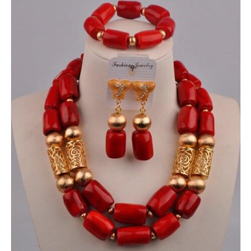 Fashion White/Orange/Red Coral Jewelry Necklace Nigerian Wedding Coral Beads African Bridal Jewelry Sets 21-E2-01