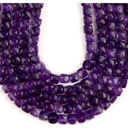 Natural Gem Faceted Amethysts Beads For Jewelry Making DIY Needlework Bracelet Charms Necklace Square Loose Spacer Stones Beads