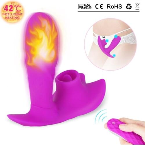 Wearable Pink Red Vibrator Heating Vibration Panties Sucking Vibrating Panties For Women Sex Toys Tongue Licking Toy