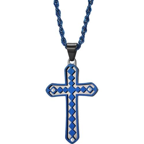 New Hot Sale Mens Double Layer Hollow Pendant Blue Cross Necklace Garbage Pride Chain Streetwear Stainless Steel Jewelry