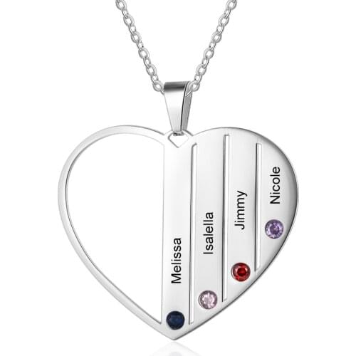 Personalized Necklace Fashion Promise Stainless Steel Jewelry Heart Pendant Engrave Names Birthstones Anniversary Gift for Women