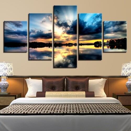 Landscape Sea Beach Ocean Sunrise Lighthouse Tropical 5 Piece Wall Pictures For Living Room Color Painting Art Home Decor