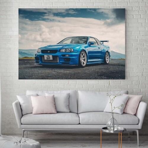 Supercar Posters Nissans Skyline GTR R34 Classic Wall Art Picture Prints Modern Canvas Paintings for Living Room Decor