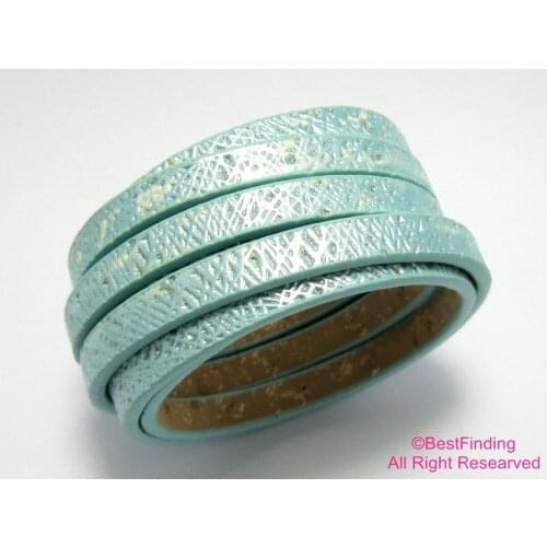 5mm flat leather 5x2mm Light turquoise intervein leather cord