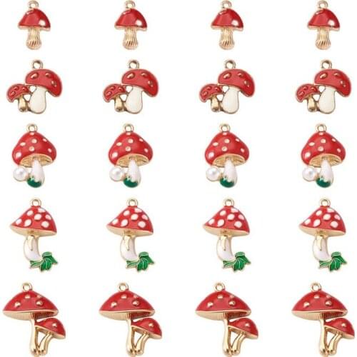 20pcs/box Alloy Enamel Pendants Charms with Resin Imitation PearlRed Mushroom for Jewelry Making DIY Bracelet Necklace Finding