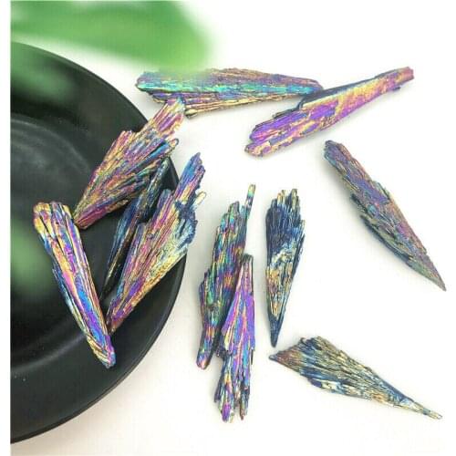 Drop Shipping Rainbow Titanium Black Tourmaline Aura Quartz Crystal Peacock Tail Stone Mineral Natural Stones And Crystals