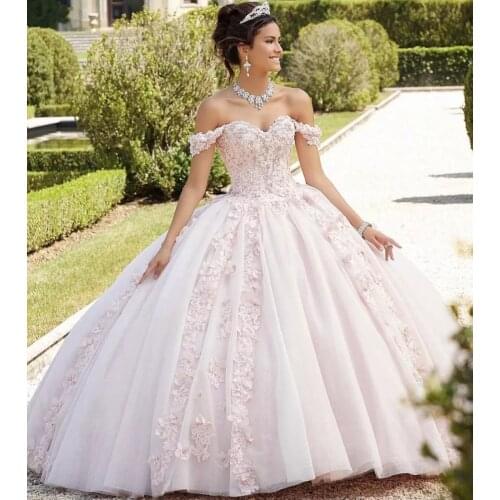 Puffy Cheap Quinceanera Dresses Ball Gown Off The Shoulder Tulle Appliques Beaded Sweet 16 Dresses