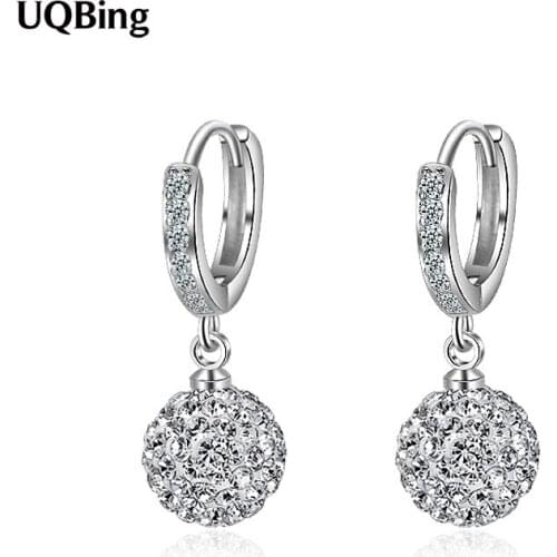Solid 925 Sterling Silver Full Crystal Round Ball Clip Earring For Women Birthday Gifts Jewelry
