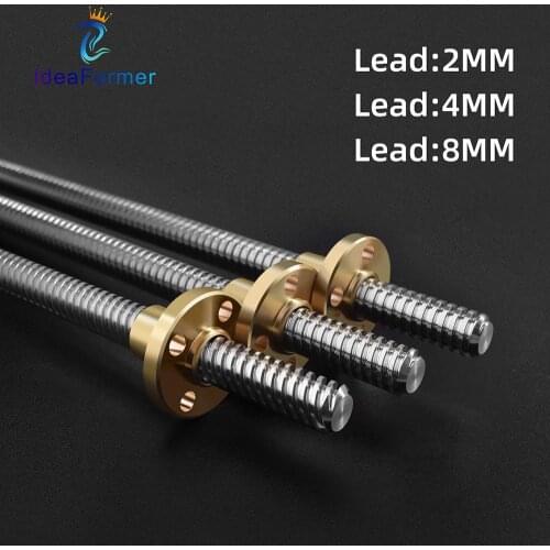 T8 Lead Screw Lead 2/4/8mm OD8mm Pitch 2mm Trapezoidal Spindle Screw Length 150-600mm With Brass Nut For CNC Reprap 3D Printer