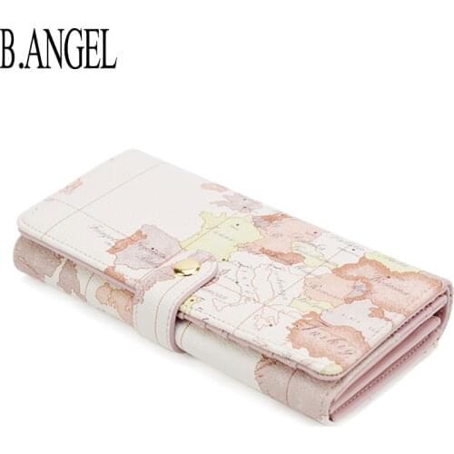 Vintage Womens Leather Waterproof World Map Wallet Multifunctional Large Capacity Wallet Zipper Coin Purse Card Holder Clutch P