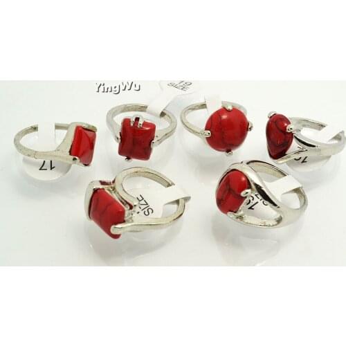 Yingwu 30pcs Wholesale Natural Gemstone Rings Retro Mix Shapes Women Men Red Turquoises Rings Anniversary Rings Best Gift