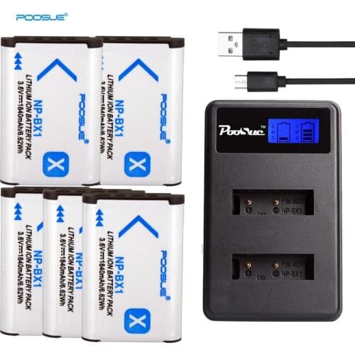 PooSue LCD Screen Charger + NP-BX1 Battery NP BX1 For Sony DSC-RX100 R1 H400 HDR-GWP88E MV1 X1000V AS200V NPBX1