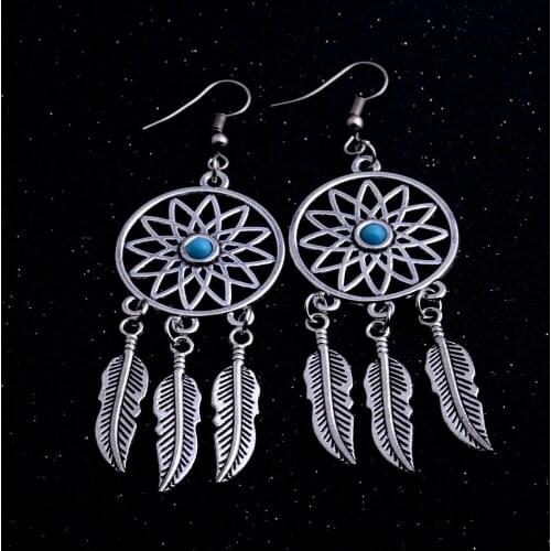 1 Pair Bohemian Style Dream Catcher Net Feather Earrings For Women Ladies Vintage Dreamcatcher Boho Jewelry