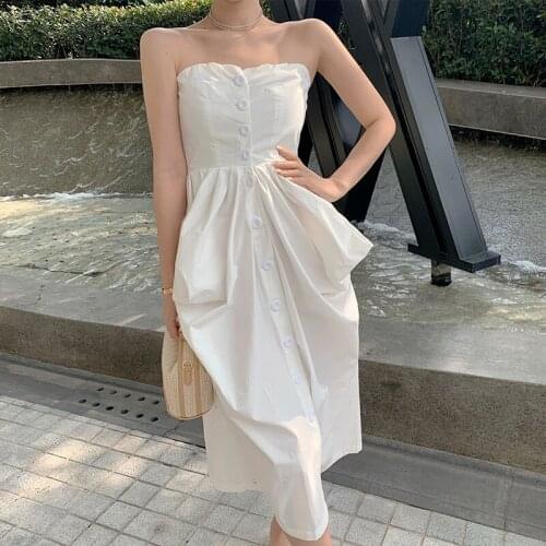 Dress Womens Tube Top Dresses Off Shoulder midi Dresses Ladies Summer White Strapless Dress Bandeau Holiday Vestidos