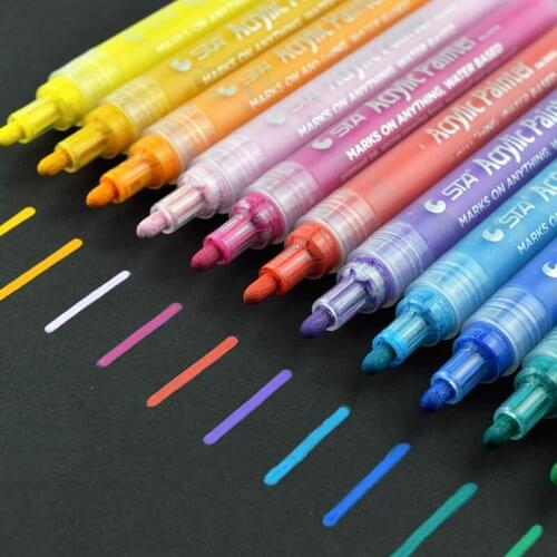 12/24 colors Acrylic Paint Marker Pen Set For DIY Manga Drawing Highlighter Marker Pen School Student Painter Supplies