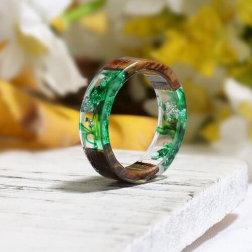 2019 DROPSHIPPING New Wood Resin Ring Small Fresh Wedding Band Men Women Fashion Jewelry DIY Handmade Dried Flower Epoxy Ring