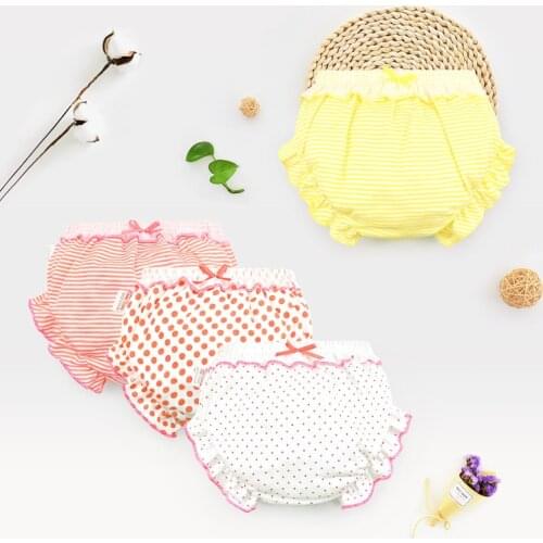 3 Piece/Lot 100% Cotton Baby Panties Girls Briefs Female For Children Underwear Lovely Bow Striped dots Kids Cute Underpants CN