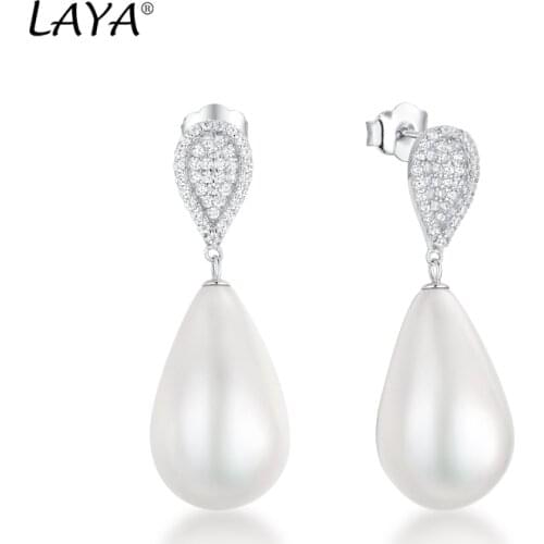 925 Sterling Silver Fashion Clear Cubic Zircon Shell Pearl Drop Earrings Womens Birthday Wedding High Quality Classic Jewelry