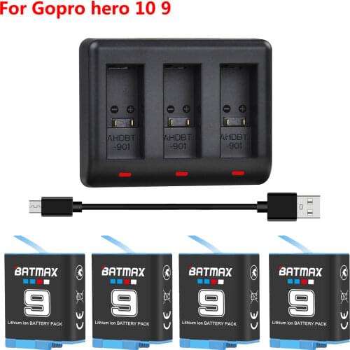 Batmax 1780mAh Original Battery for GoPro 9 Battery Hero 9 Black + Triple Charger for Gopro 9 Charger Go Pro 9 Camera