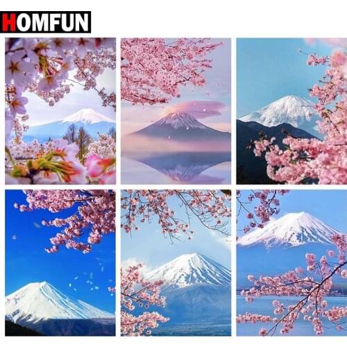 HOMFUN Full Square/Round Drill 5D DIY Diamond Painting "Sakura Mountain Landscape" Embroidery Cross Stitch 5D Home Decor Gift