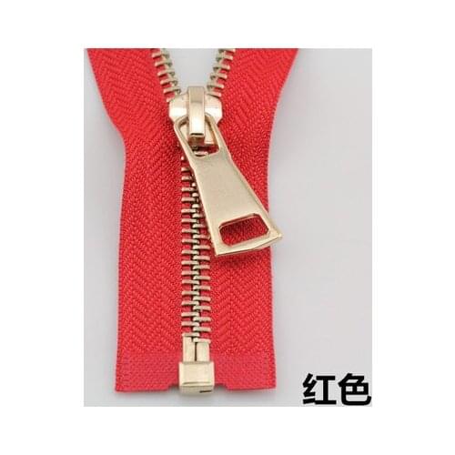 Free shipping 3pcs/lot red 5# metal zipper front pale gold clothes coat down jacket pull 70 cm 90 cm zipper