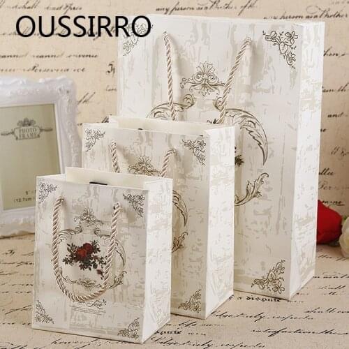 European Retro Printed Paper Gift Bags Wedding Party Favor Candy Treat Bag Bakery Bread Cookies Cake Packaging Handbag