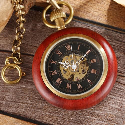 Wooden Gold Pocket Mechanical Watch Ladies Mens Hand Wind Chain Necklace Top Rose Black Wood Watches for Men and Women Unisex