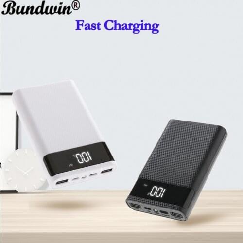 Bundwin 4x18650 Battery DIY Power Bank Case Charge Storage Box 5V Dual USB Type C Android Micro USB Interface For Smart Phones