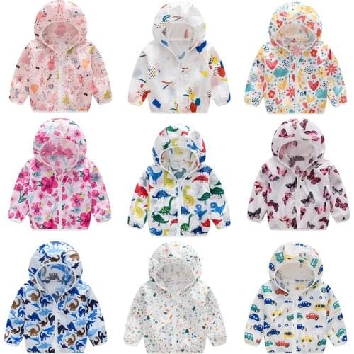 2021 Cute Baby Girls Boys Jacket Hooded Coats Sunscreen Baby Boys Girls Long Sleeved Summer Sun Protection Kids Dinosaur Outwear