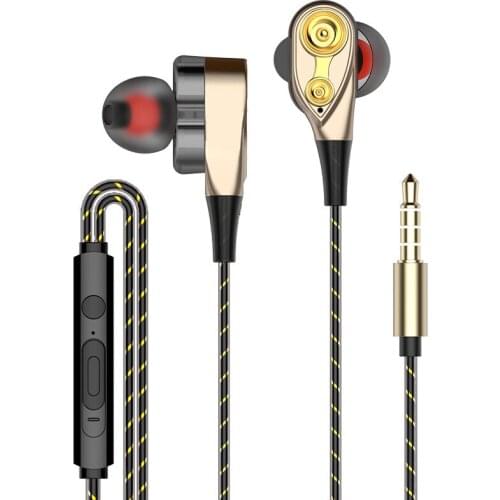 Dual-Dynamic Quad-core Speaker 3.5mm In-ear Wired Earphones With Microphone Volume Control Music Sports Headset Bass Headphones