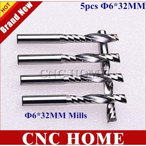 5pcs 6*32mm One/Single Flute Sprial Milling Cutters Carbide End Mills for wood mdf cutting engraving cnc router bits