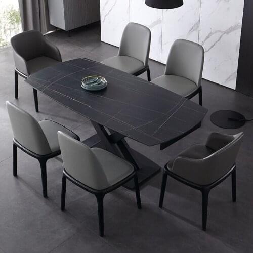 Imported slate simple modern carbon steel rotating deformation dining table retractable folding dining table